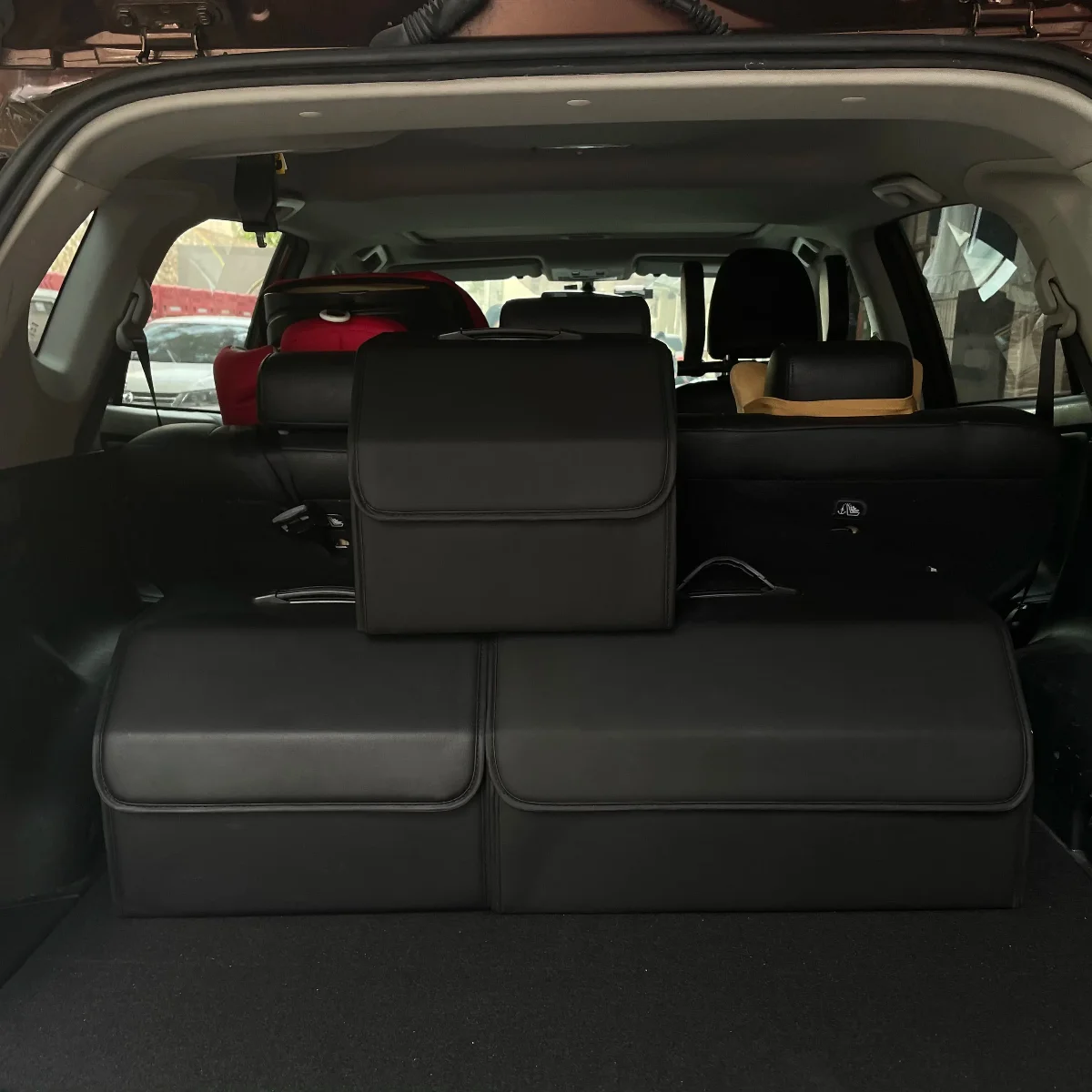 Aufbewahrungsbox aus PU-Leder, Multifunktionaler Zusammenklappbarer Kofferraum-Organizer, Auto-Zubehör für Ordnung und Aufbewahrung – Detail 1