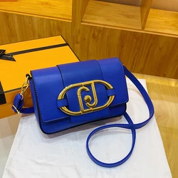 Women's New Fashion Chain Handbag Metal Buckle Flap Square Shoulder Bag Luxury Four-corner Design Multifunctional Clutch