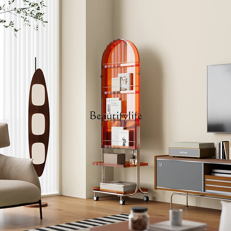 

Acrylic full-length mirror removable full-body bedroom floor mirror household storage magazine shelf book shelf