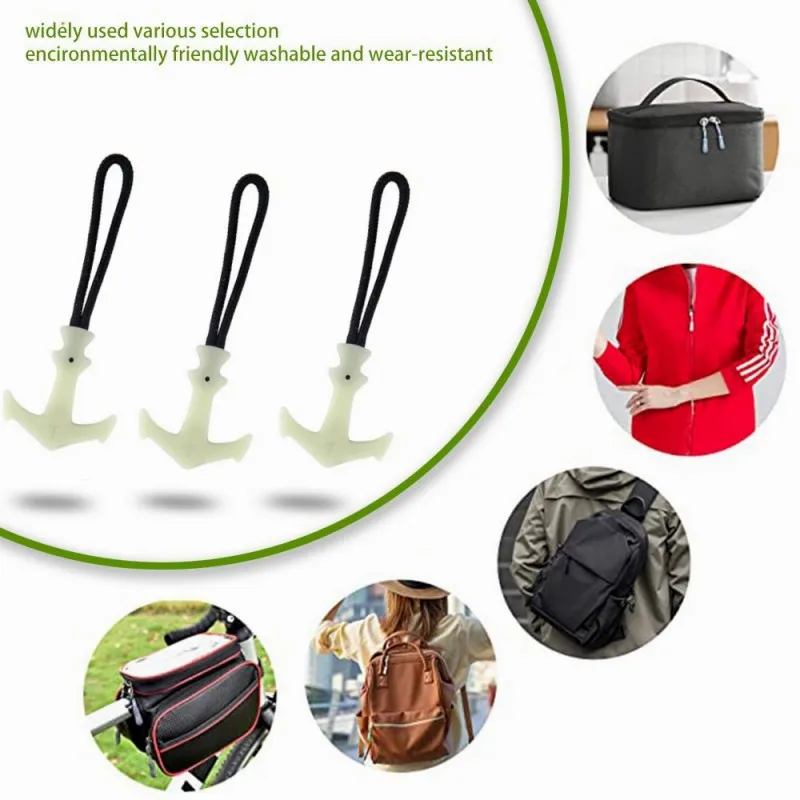 /6pcs leuchtende Reiß verschluss seile Abzieher griff PVC Schieber Kopf Reiß verschluss zieht Extender für Gepäck Rucksack Jacken Geldbörsen Handtasche