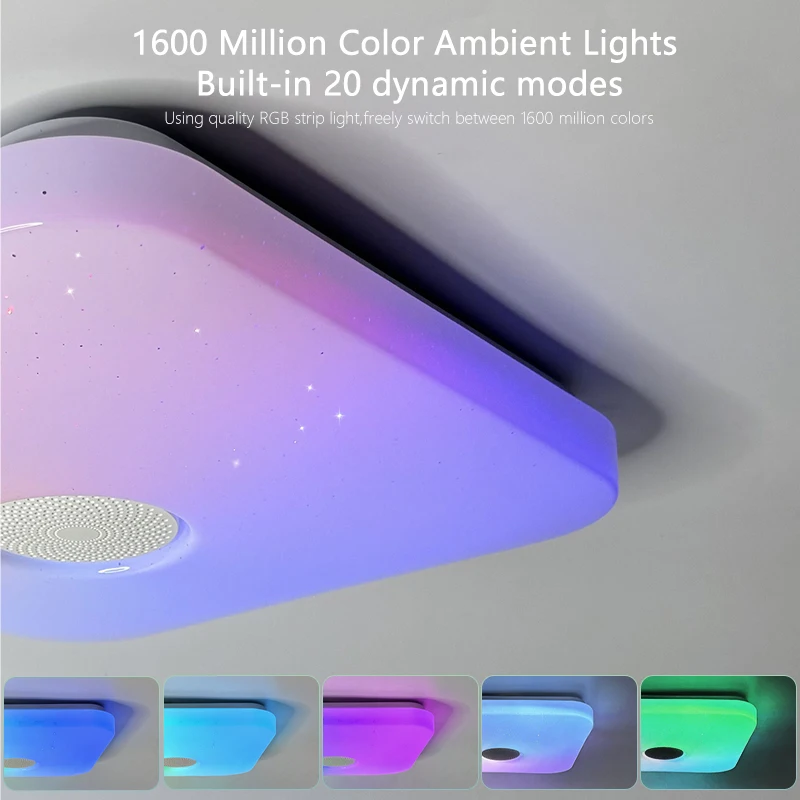 36W Square RGB Smart Ceiling Lamp LED Light Speaker Dimming TUYA Remote Control Bluetooth WIFI Home Decor Bedroom Living Room