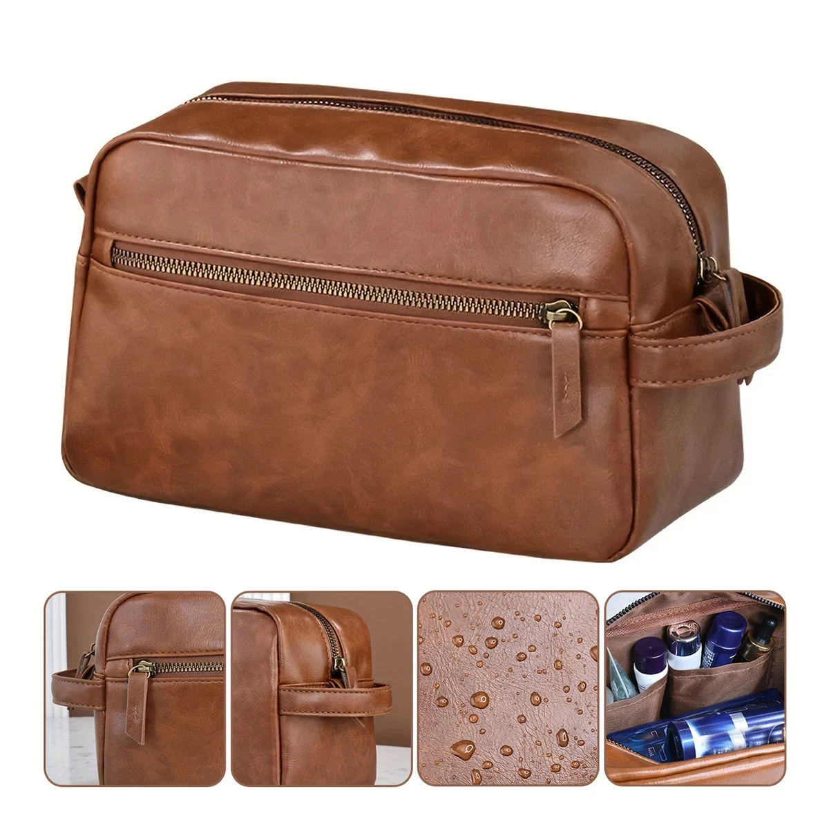 Men Waterproof Travel Toiletries Storage Bag PVC Lychee Pattern Cosmetic Bag Portable Makeup Organiser Male Zipper Handbags