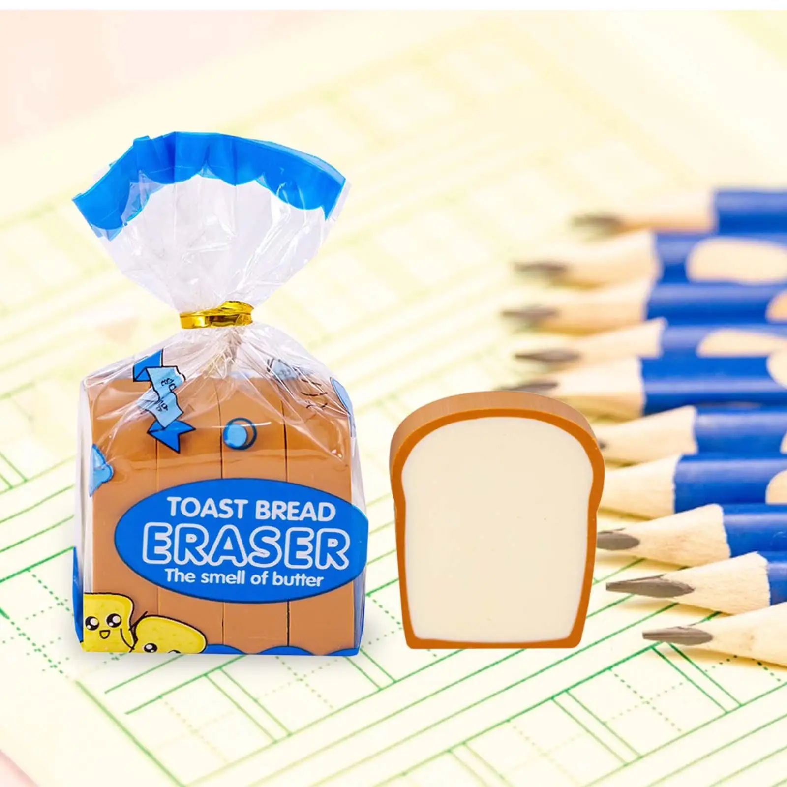 محايات لطيفة على شكل خبز ، لوازم مدرسية ، متعة ، جائزة ، مكافأة ، هدية حفلة غير تقليدية ، حشو الحقائب ، مطاط الكرتون ، القرطاسية