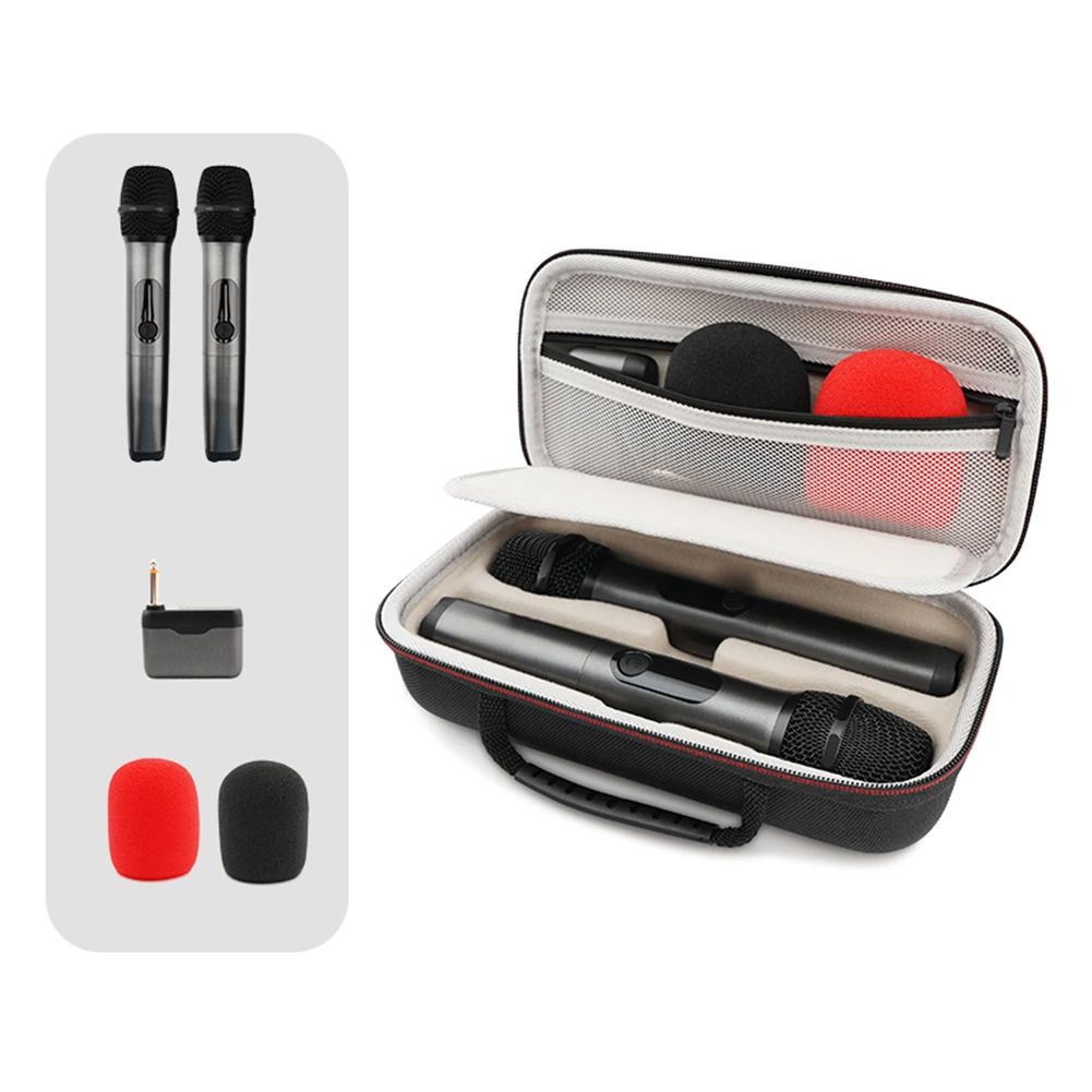 حقيبة ميكروفون لاسلكية مع سحاب محمول باليد وميكروفون مزدوج حقيبة سفر غطاء صلب من مادة EVA حقيبة حمل لميكروفونين لاسلكيين