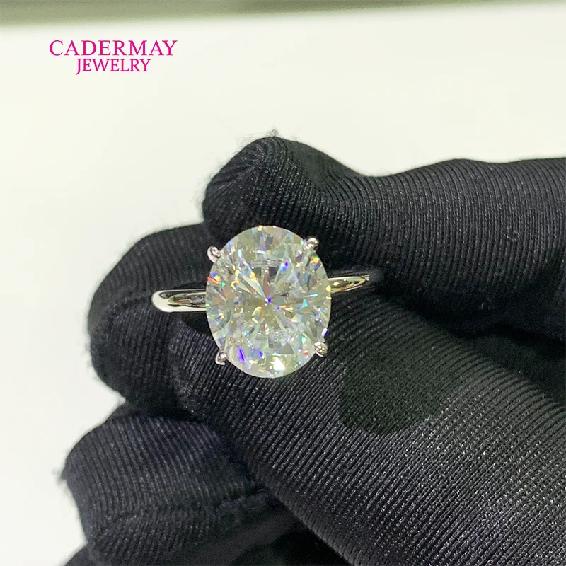 Cadermay Classic 14K White Gold 5ct 9x11mm Crushed-Ice Oval Shape VVS Moissanite Engagement Weeding Solitaire Ring Women
