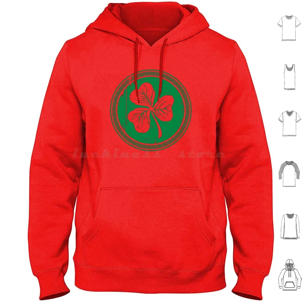 Clover & Braid-Dark Green Hoodies Long Sleeve Shamrock Clover Three Four Leaf Leafed Green Irish Ireland Eire St Saint