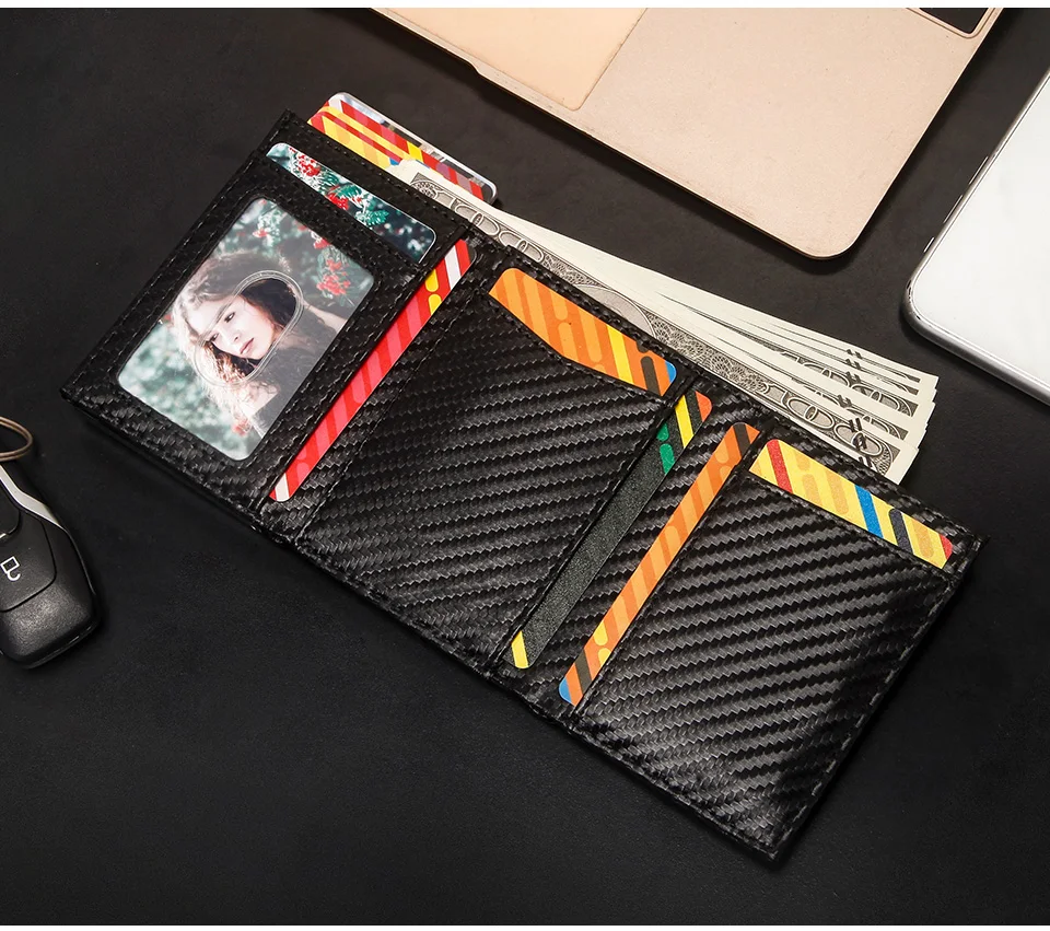 Airtag-Geldbörse für Herren aus Kohlefaser, RFID-Blockierung, Pop-Up-Kartenhalter aus Aluminium, schlanke männliche intelligente Vordertasche mit Banknotenfach – Detail 2
