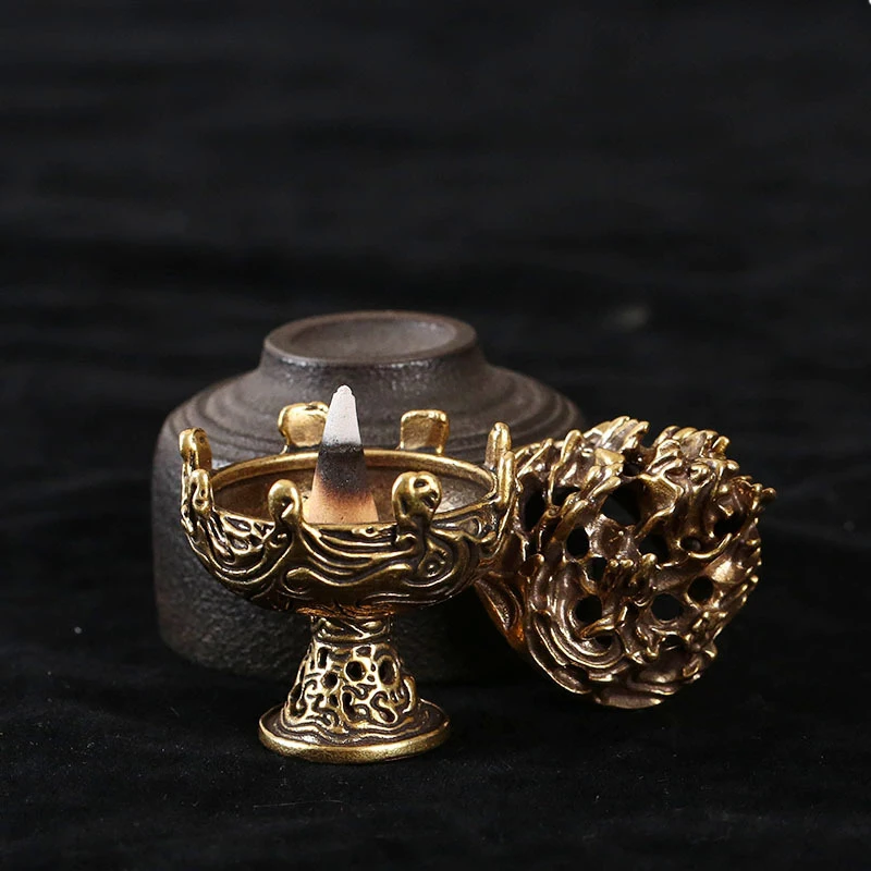 Retro Boshan Incense Burner Brass Sandalwood Incense Holder Tea Ceremony Zen-inspired Chinese Ornament Small Copperware