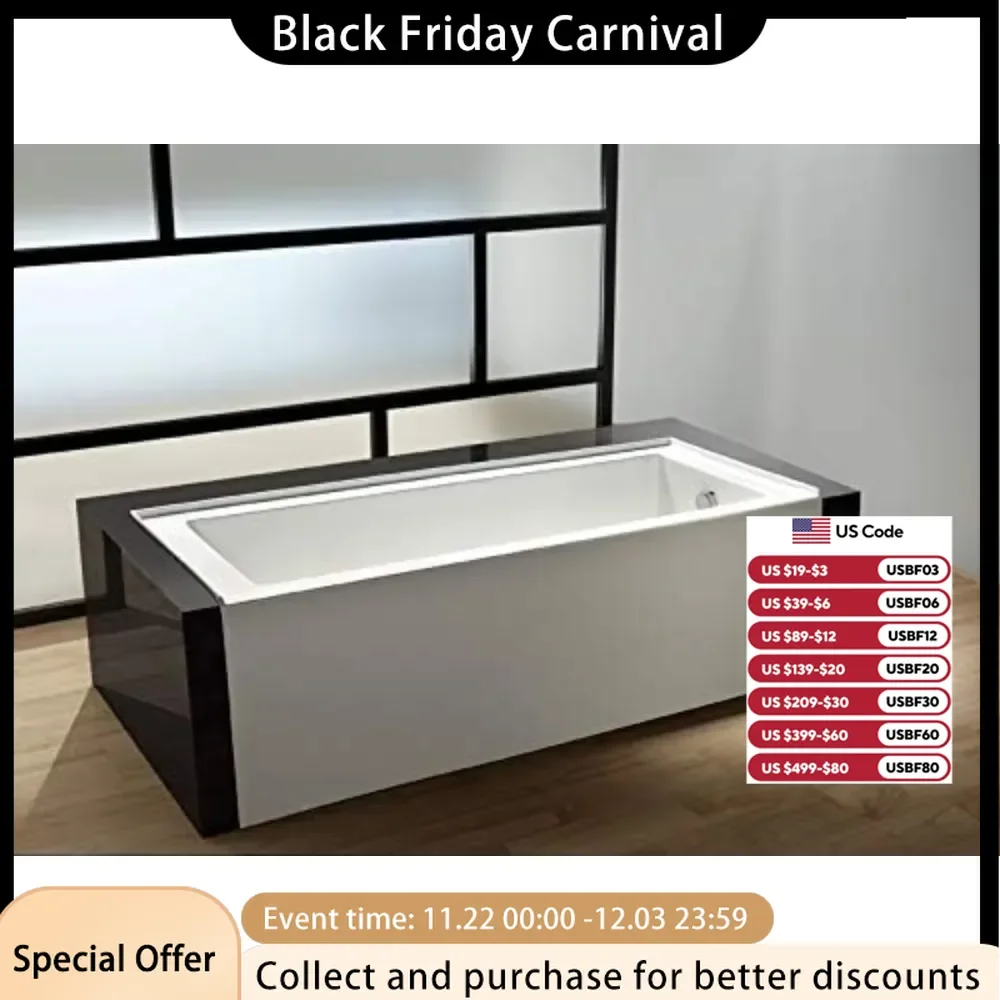 60-Inch Contemporary Acrylic Bathtub with Right Hand Drain and Overflow Holes Acrylic Construction Effortless Installation