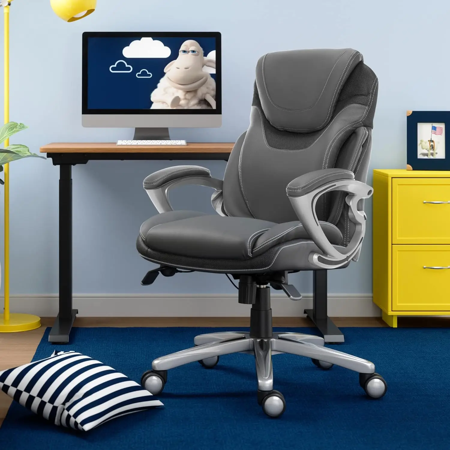 Executive Office Chair, Ergonomic Computer DeskChair with Patented AIR Lumbar Technology, Layered Body Pillows for Cushioning,