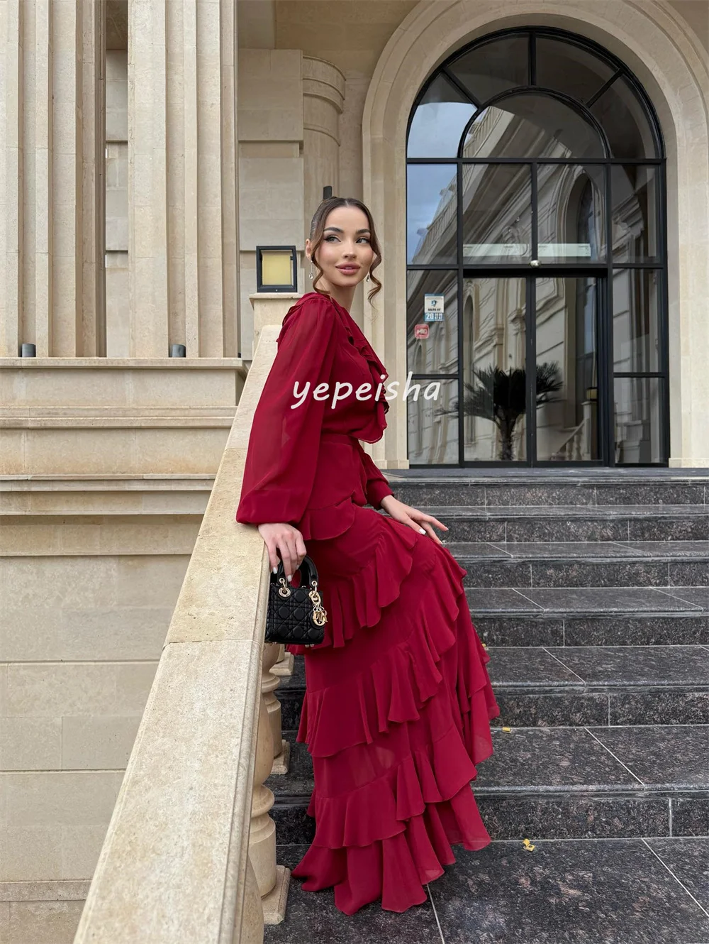 فساتين طويلة كلاسيكية مخصصة من الشيفون غير رسمية مكشكشة على شكل حرف a فساتين مناسبة مخصصة متوفرة بمقاسات رائعة