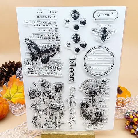 Vintage Wildflower Butterfly Clear Stamp, Silicone Reusable Transparent Stamps for Paper Craft Handmade Card Making DIY