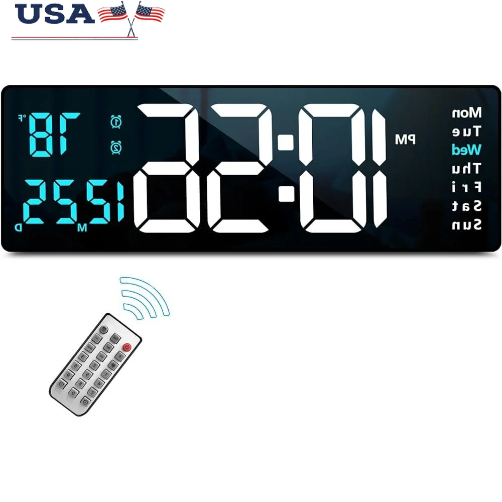

16.2 Inch Digital Wall Clock with Remote Control Adjustable Brightness Memory Function Countdown Timer Home Office Decor