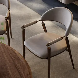 Italian Light Luxury Backrest Dining Chair, Office Home Tea High-end Leather with Armrests, Simple Modern Leisure Chair