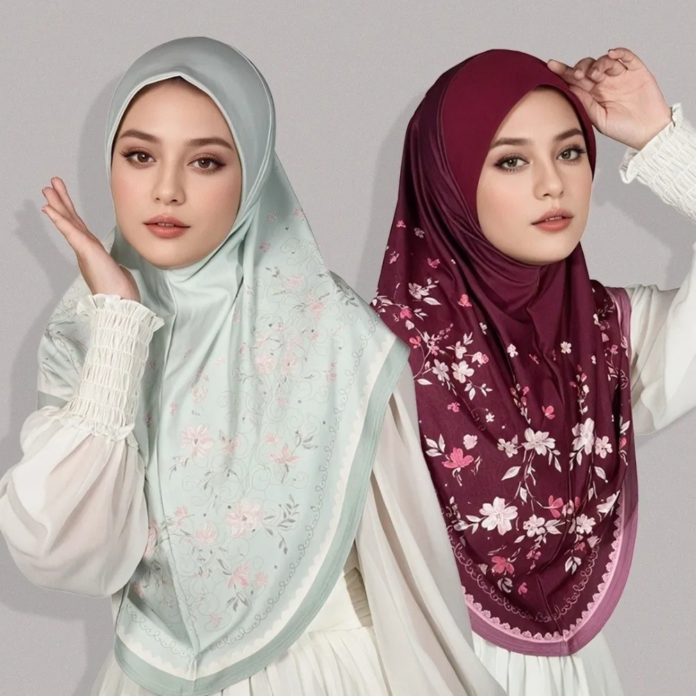 

Breathable Eid Al-Fitr Long Floral Turban Adjustable Multiple Colors Printed Arab Lady Headscarf Cotton Elastic Hijab Head Wrap