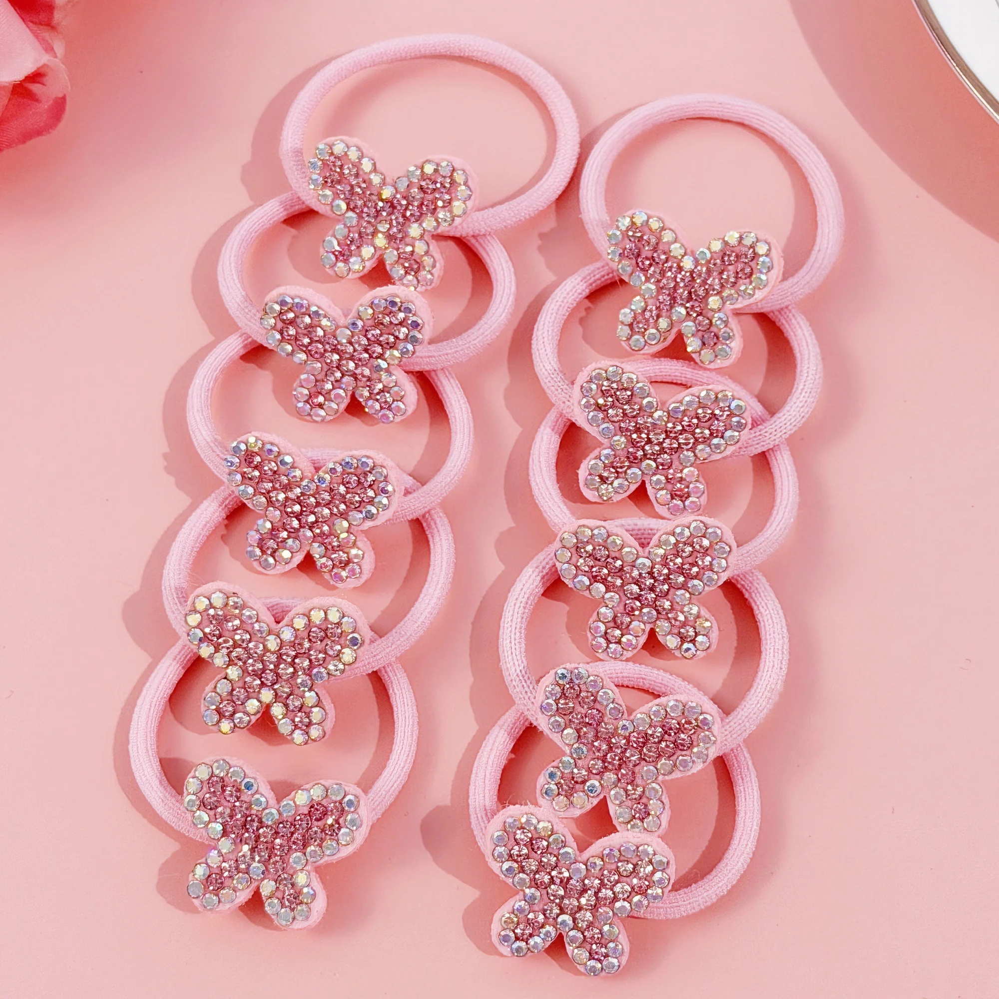 10pcs Crystal Butterfly Hair Bands Girls Women Rubber Hair Ties Elastic Headband for Kids Ponytail Holder Hair Accessories