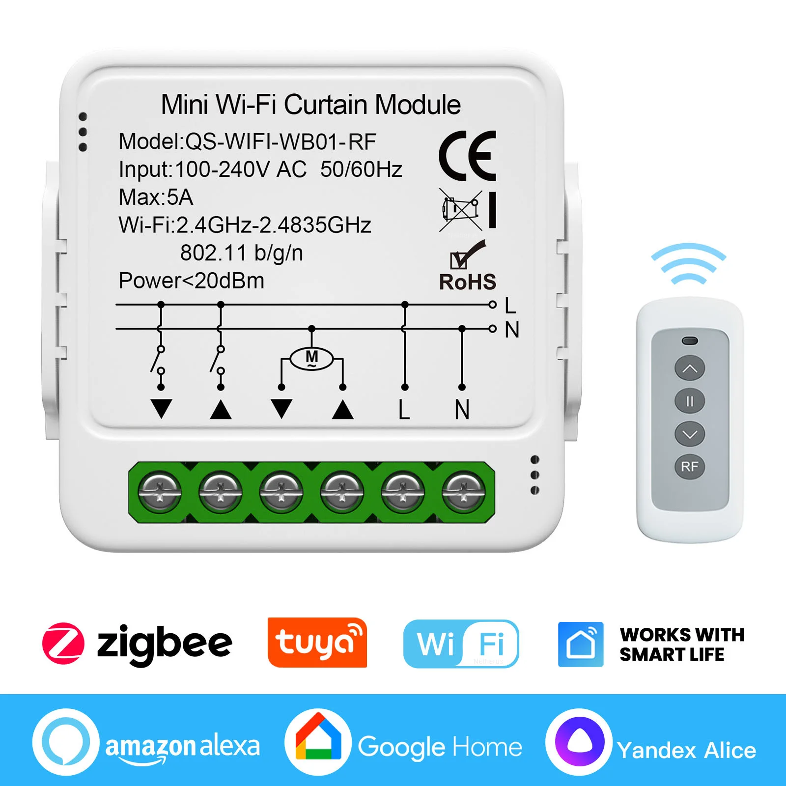 Nowy moduł inteligentnego przełącznika kurtyny Tuya WiFi Zigbee odpowiedni do regulacji kąta z pilotem do rolet