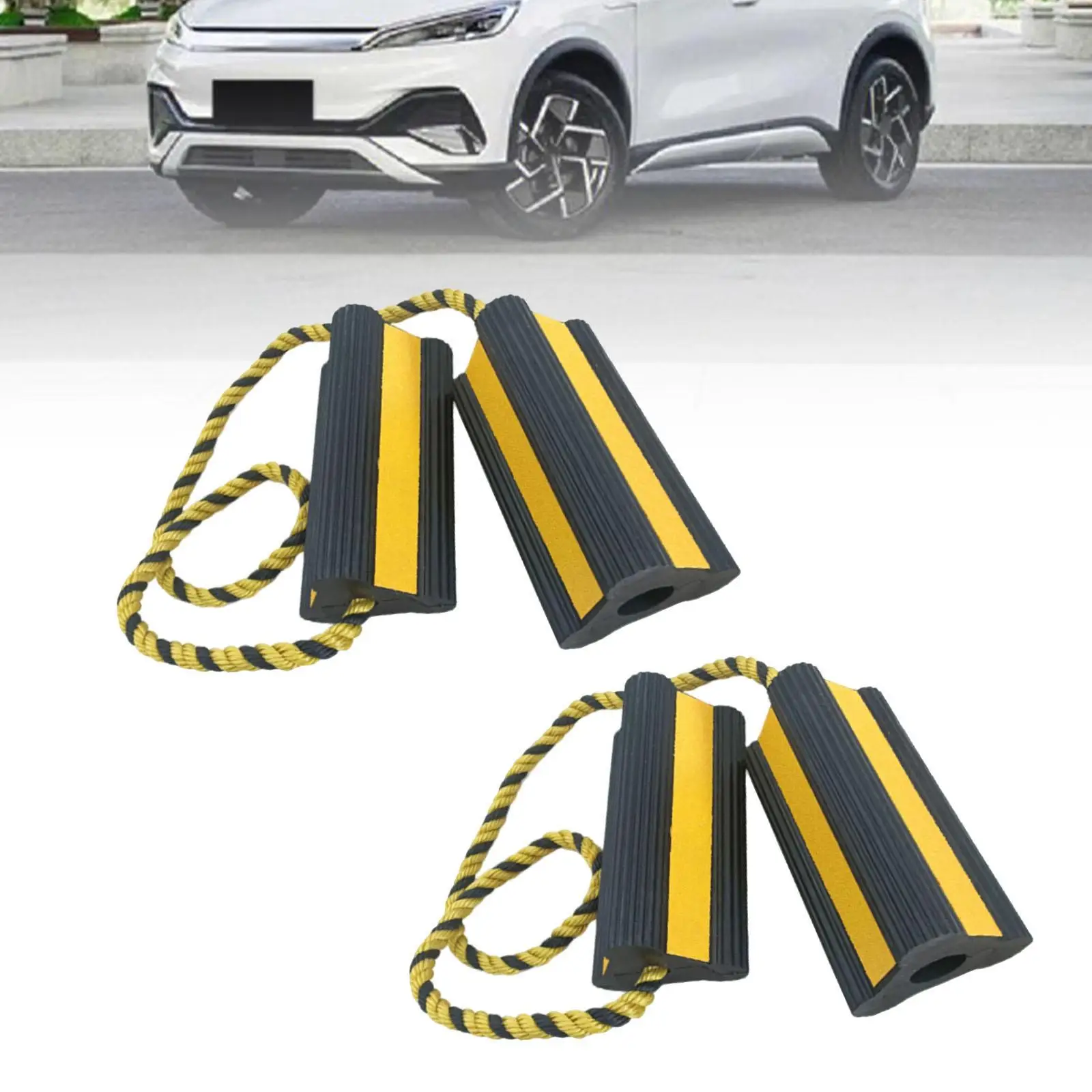 2 Pair Yellow Reflective Tape Rubber RV Leveling Blocks Tires Block Stopper Chocks RV Wheel Chock Blocks for Aircraft Car Truck