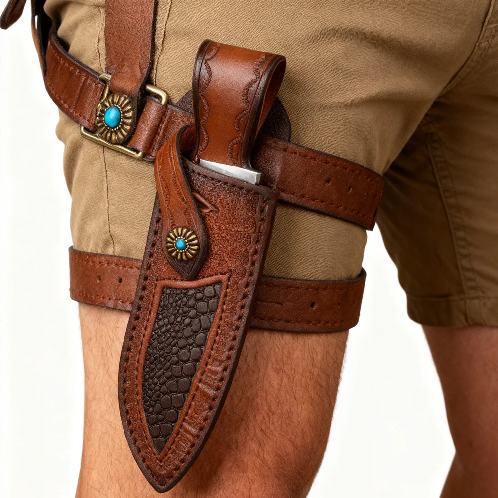 24CM Fixed Blade Knife Sheath, Split Leather Embossed Cowhide Holster, Universal Hunting Knife Cover