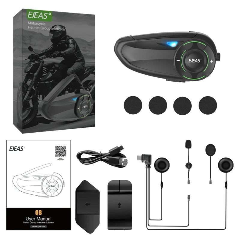 EJEAS Q8 Interfono Bluetooth per Moto con Connessione Mesh