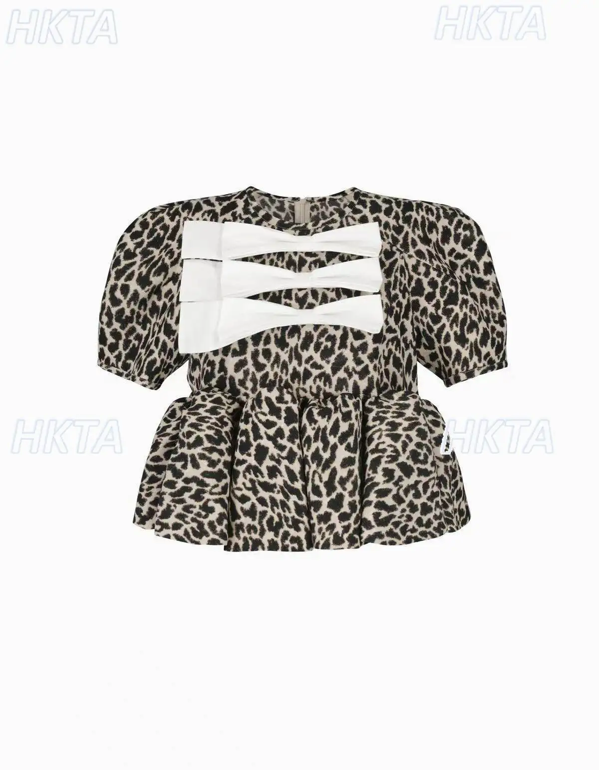 Original Japanese Style Chest Ribbon Ruffles Leopard Print Tshirt Top 2026 New High Waist Silm Short Sleeve T Shirt Daily Ladies