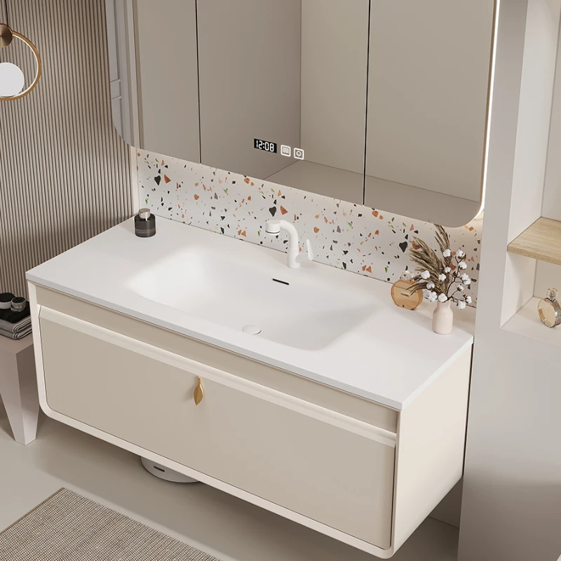 

Integrated basin, bathroom cabinet, combined oak washbasin, skin-feeling washstand