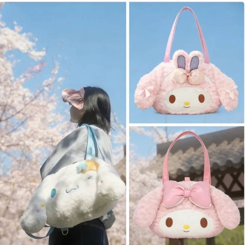 

2026 Sanrio My Melody Tote Bag Sweet Kawaii Girl Shoulder Bag Plush Student Pink Large Capacity Handbag backpack Cartoon Cute