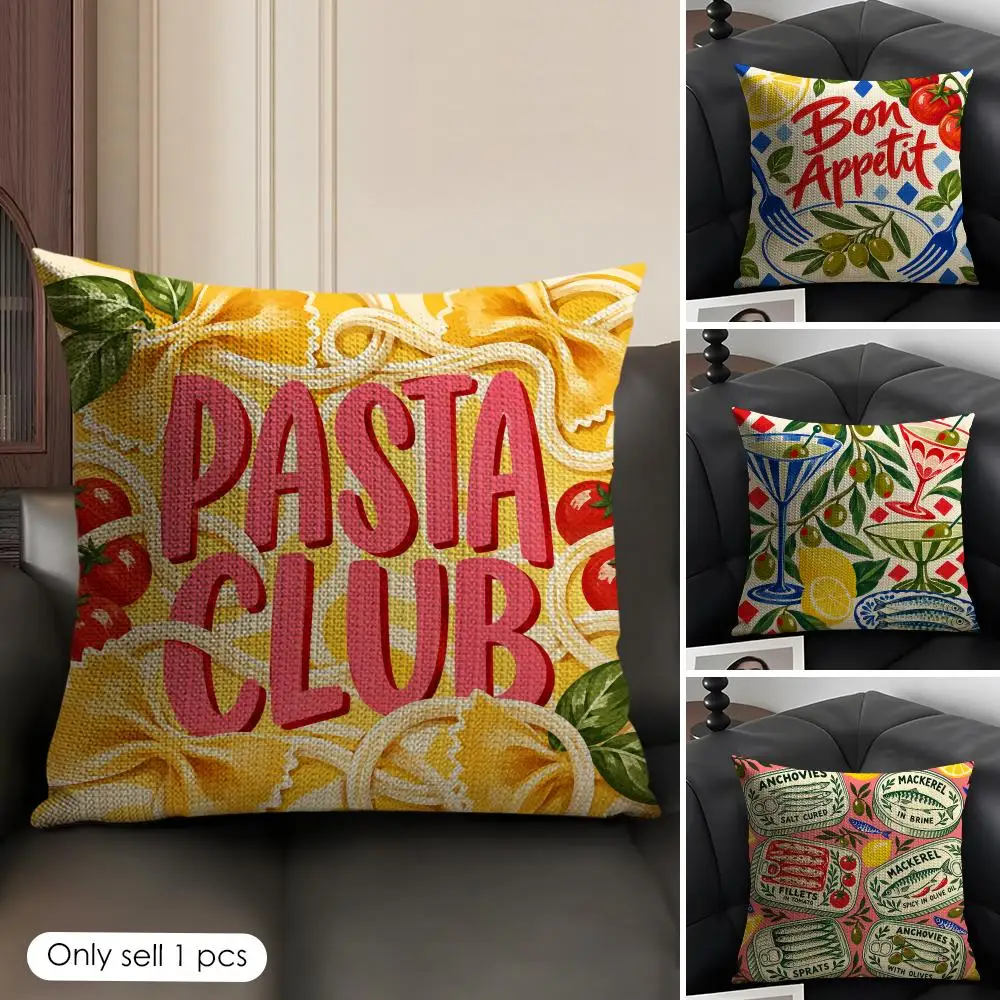 Italian Summer Foodie Dopamine Cushion Cover Skin-Friendly Organic Linen Pillow Cover Durable Hypoallergenic Washable Soft