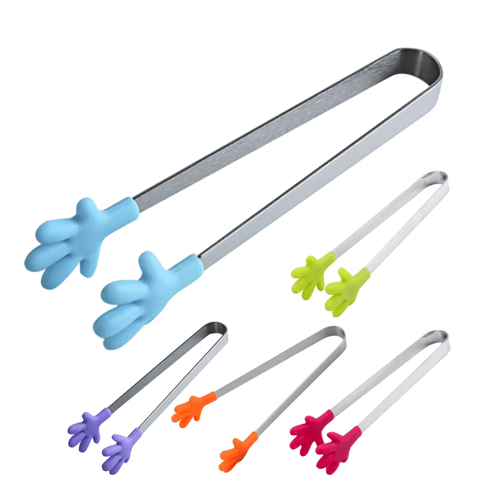 

5 Pcs Tweezers for Kids Palm Silicone Clip Food Picks Mini Tongs Serving Stainless Steel Small Sugar Ice Child