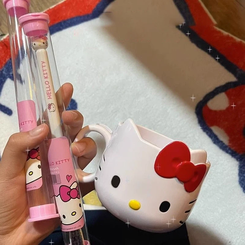 

Sanrio Anime Kawaii Hellokitty Mouthwash Mug Soft Bristle Toothbrush Cute Home Mouthwash Mug Travel Cartoon Toothbrush Girl Gift