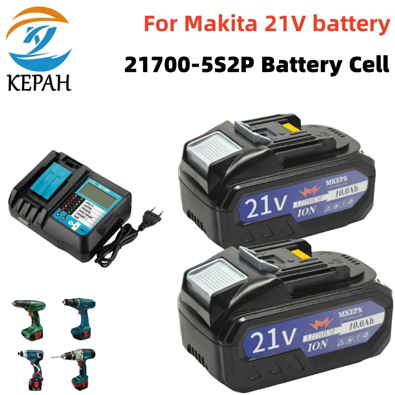 For Makita 21V 10Ah Rechargeable Power Tools 21700 Battery 21V Makita with LED Li-ion Replacement LXT BL1860B BL1860 BL1850
