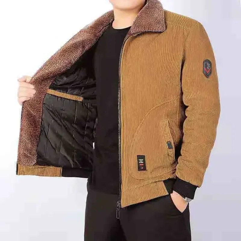 2022 New Corduroy Cotton Coat Men's Winter Cotton plus Thickened Casual Loose Cotton Jacket Short Coat Men