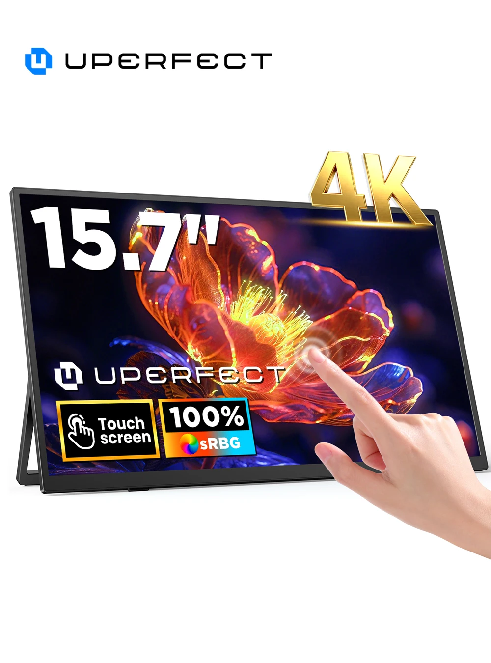 UPERFECT 15.7" 4K Portable Touch Screen Monitor 100% sRGB External Gaming Travelling Extender Display for Xbox Switch Laptop