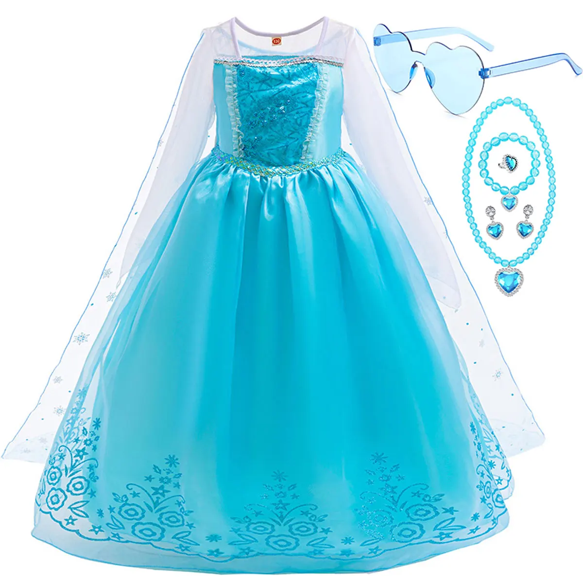 Disney New Elsa Dress for Girls 3-10 Yrs Halloween Carnival Easter Party Girl Cosplay Princess Elsa Dress + Accessories Set