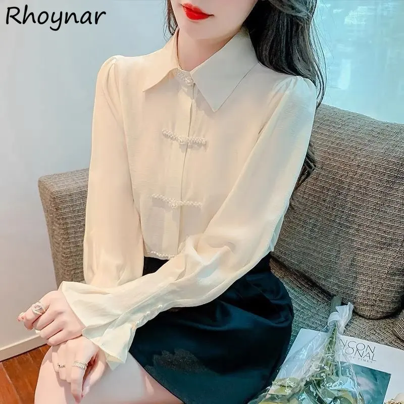 Shirts Women S-3XL Flare Sleeve Designer Chinese Stylish Temper Elegant Personal High Street Aesthetics Clothes Casisas Pure Ins