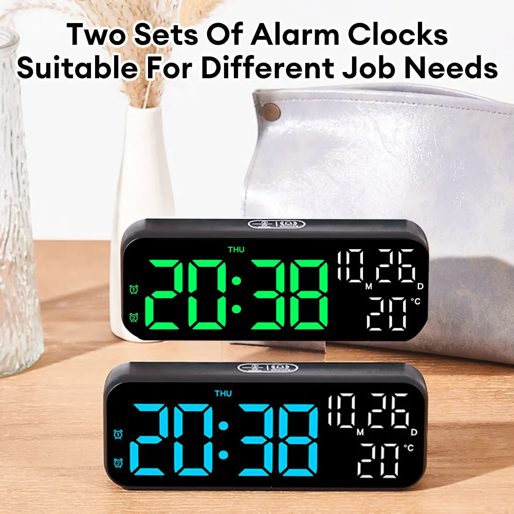 Digital Alarm Clock Temperature and Date Week Display Voice Control Table Clock 12/24H Electronic Alarm Clocks Desktop Decor