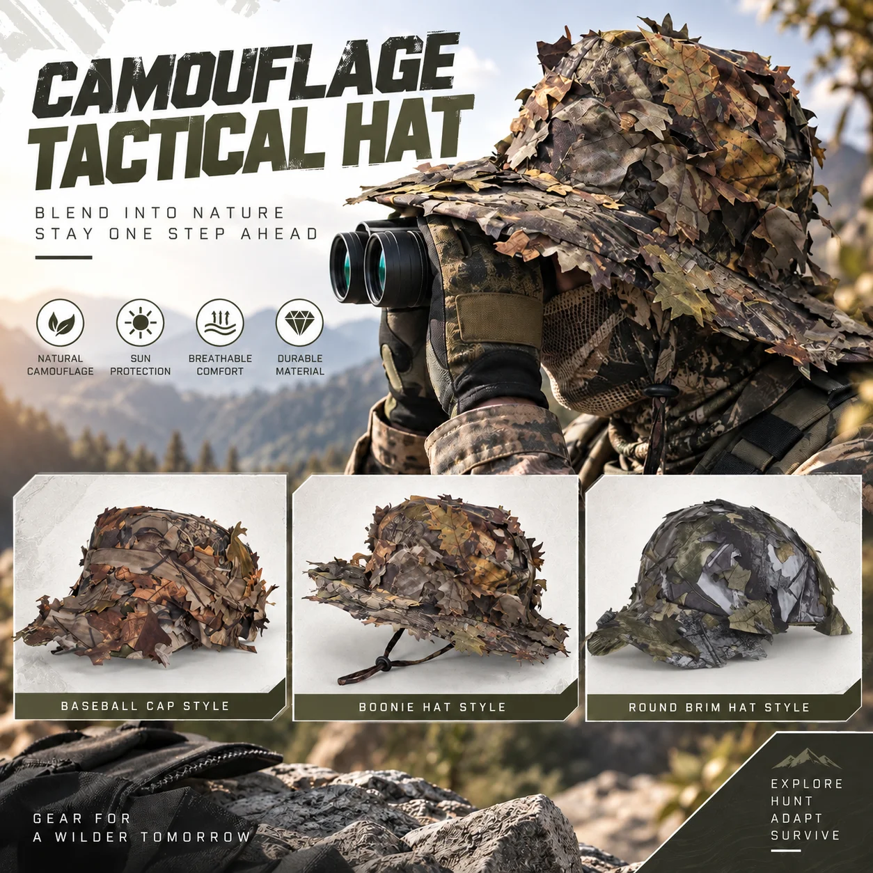 Hunting And Camping In Jungle - Erkekler için 3D Yaprak Desenli Kamuflaj