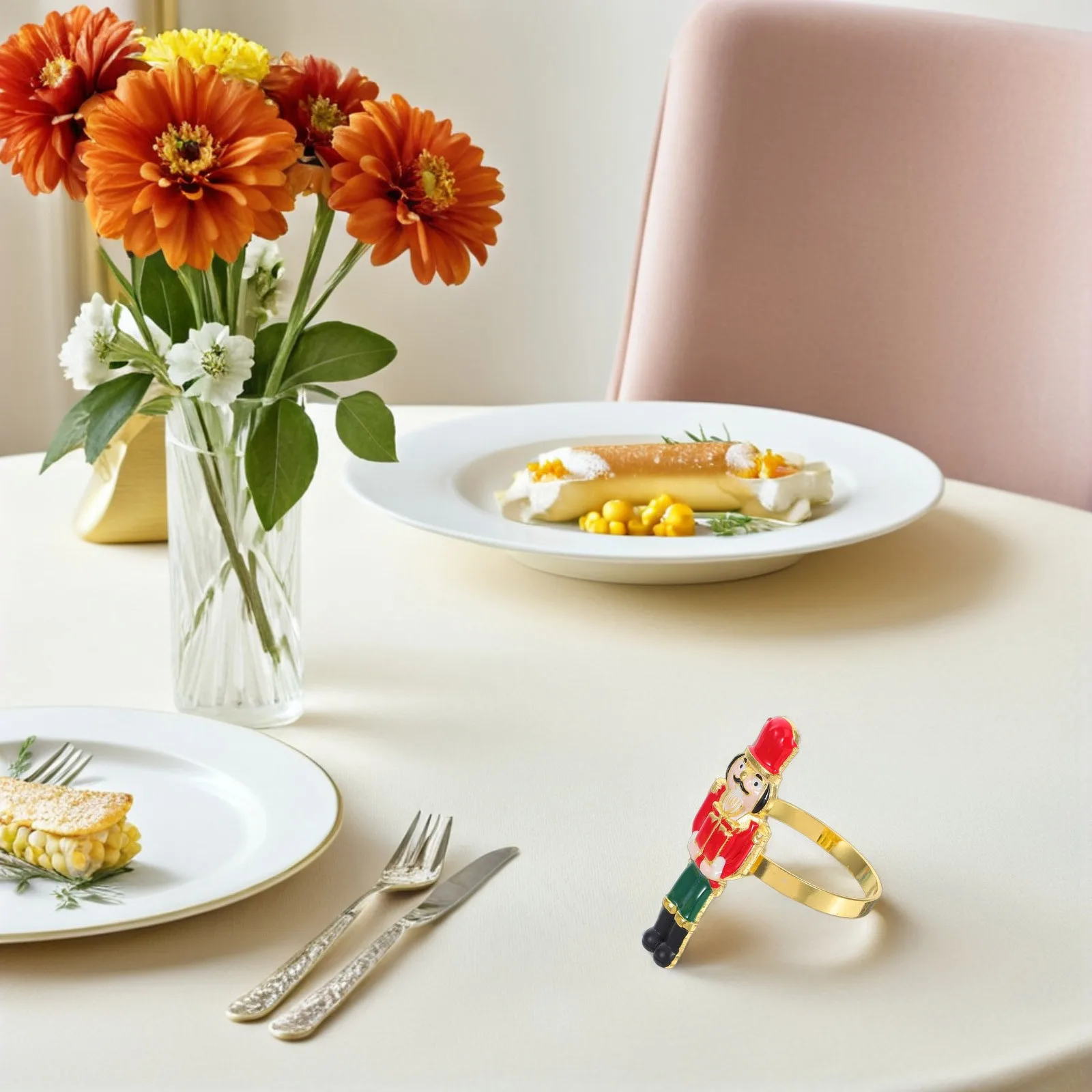 

4Pcs Dining Table Napkin Rings Metal Nutcracker Design Holiday Decorative Clips for Christmas Thanksgiving Party Events