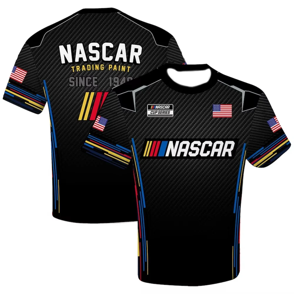 Camisetas de Cuello Redondo para Hombre, Uniforme Deportivo con la Bandera a Cuadros de NASCAR, Transpirable, de Secado Rápido, Unisex, Casual, para Playa y Surf