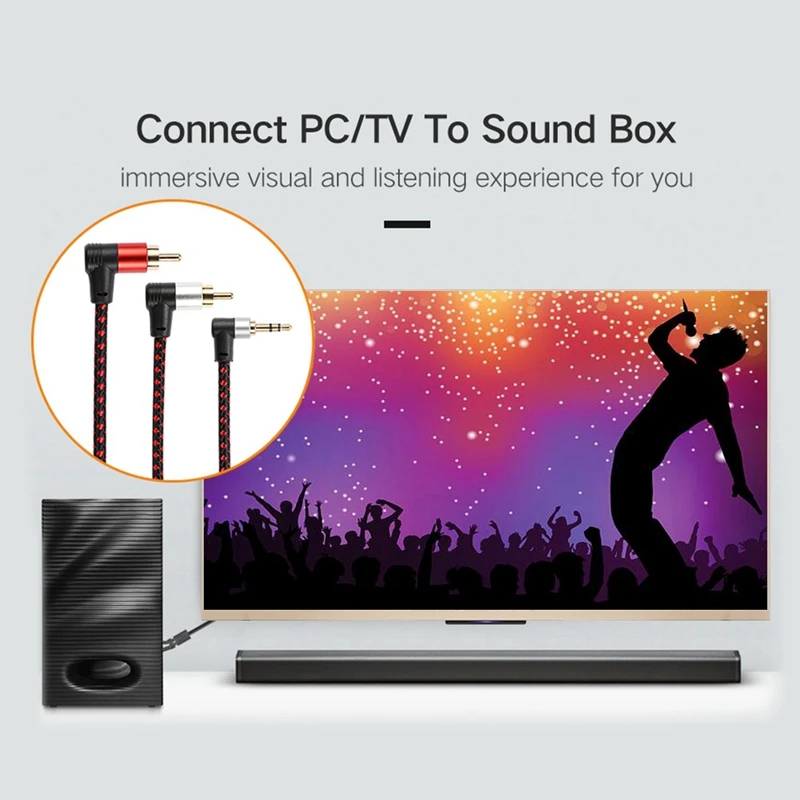 B76B 90 Degree 3.5mm to 2 RCA Male Audio Cable Right Angle Stereo AUX Y Splitter Cord 1M for Laptop 2 Pack