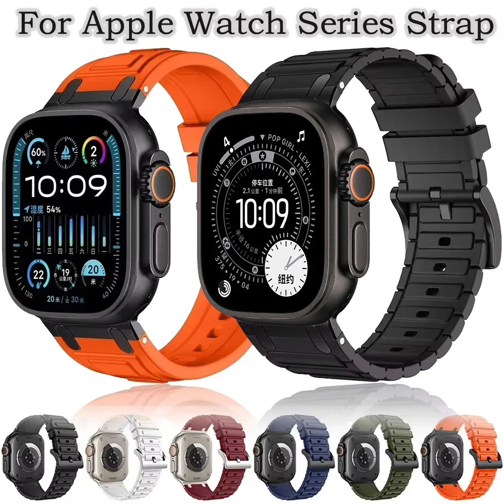 

Силиконовый ремешок для Apple Watch Ultra 3 2 1 49 мм 11 10 42 мм 46 мм Металлический интерфейсный ремешок для серии 9 8 7 6 SE3 45 мм 41 мм 44 мм 40 мм