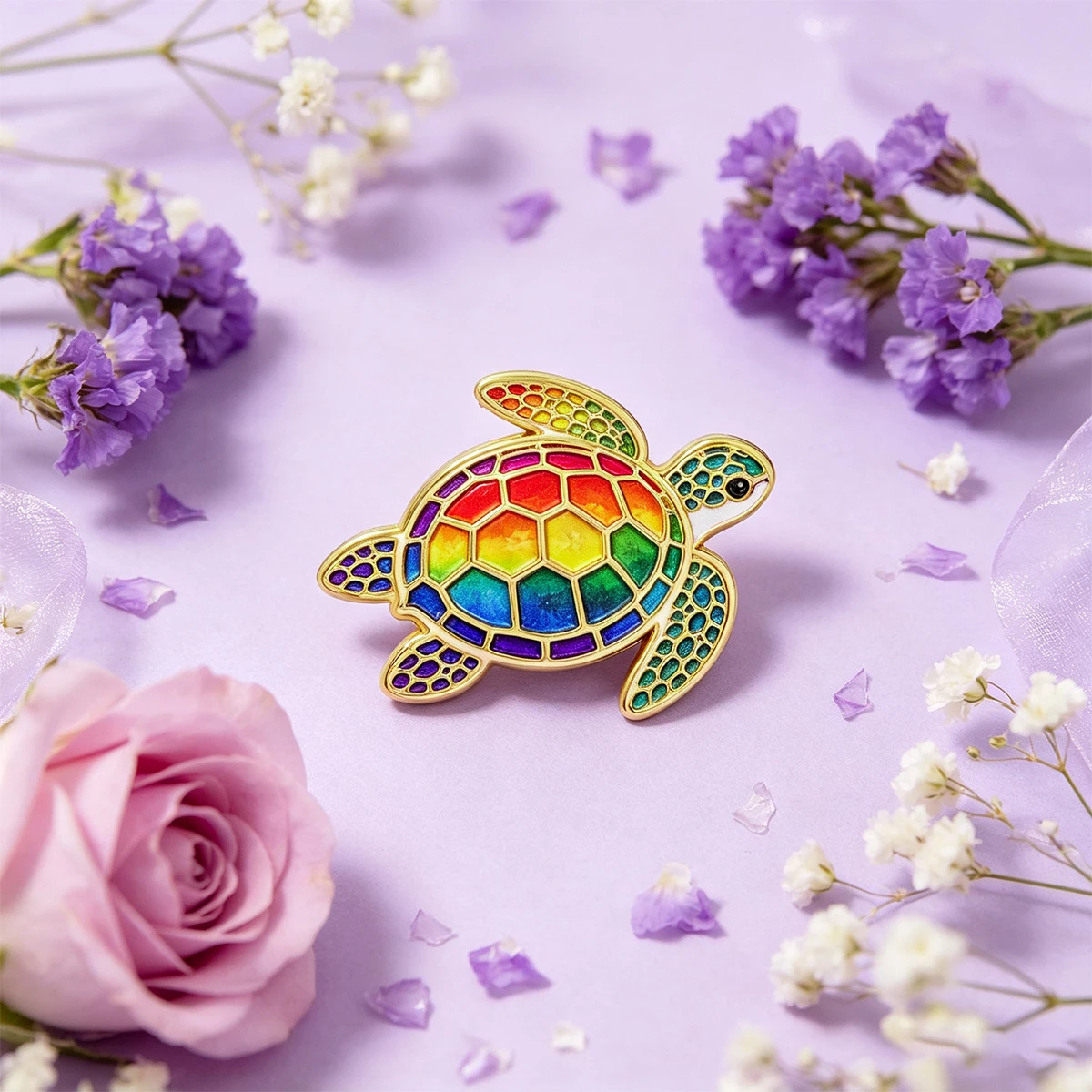 9 Stück Regenbogen-Meeres-Schildkröten-Emaille-Anstecknadeln, Cartoon-Schildkröten-Reversbrosche, Ozean-Tier-Abzeichen für Kleidung, Rucksack-Dekoration, Geschenk – Detail 4