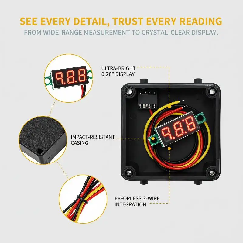 0.36 0.28 Inch 2 Wire 0-30V 3 Wire DC 0-100V Digital Voltmeter Variable Precision Electric Quantity Display Element