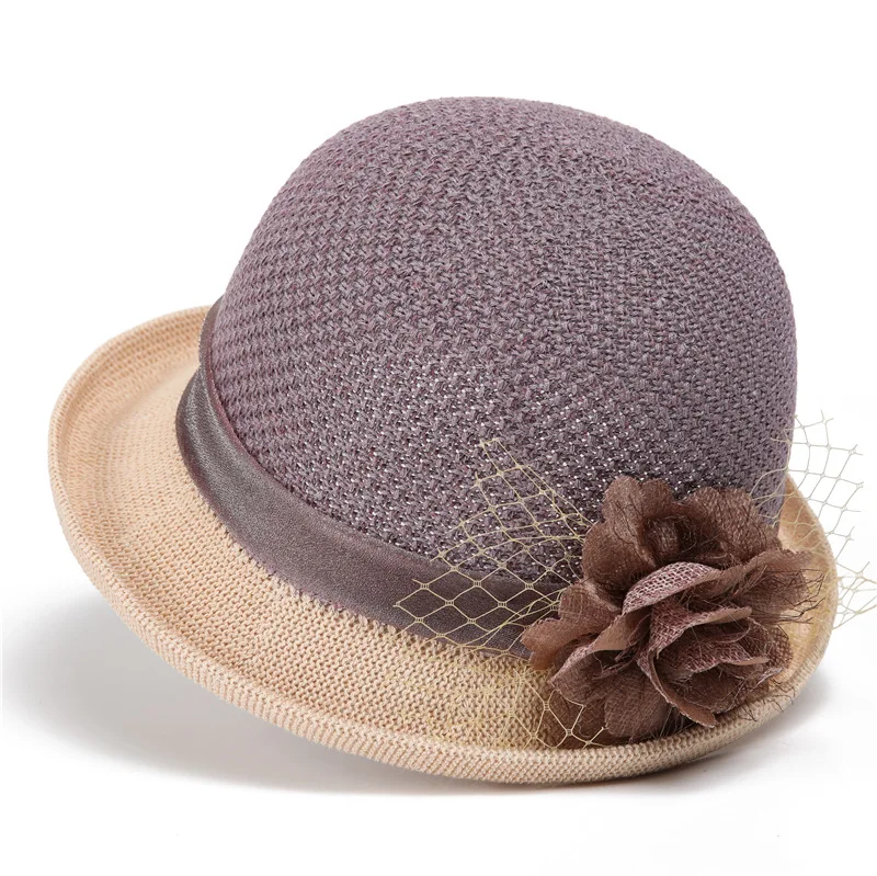 

Thin Breathable Curling Top Hat Female All-matching Elegant Flower Mother Sun-proof Basin Hat Travel Sun-proof Sun Hat