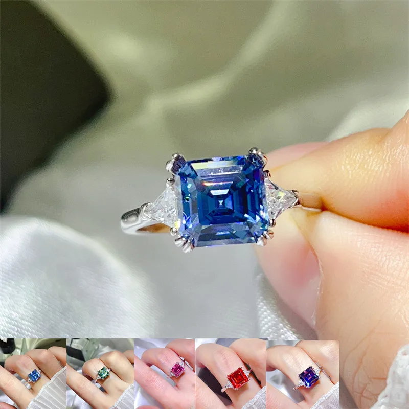 

Fashion & Grand Colored Diamond Asscher Cut Three-Stone Ring For Women 3ct Moissanite PT950 Platinum | Versatile, full of aura