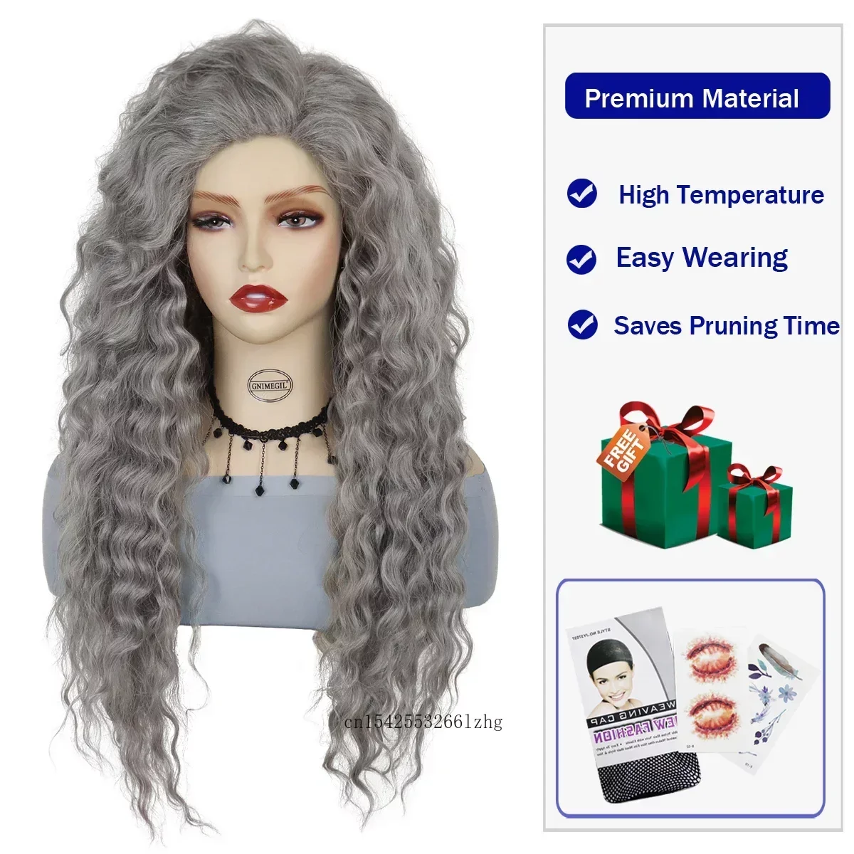 GNIMEGIL Synthetic Grey Hair Long Water Wave Wigs for Women Natural Fluffy Curly Wave Wig Cosplay Halloween Party Heat Resistant