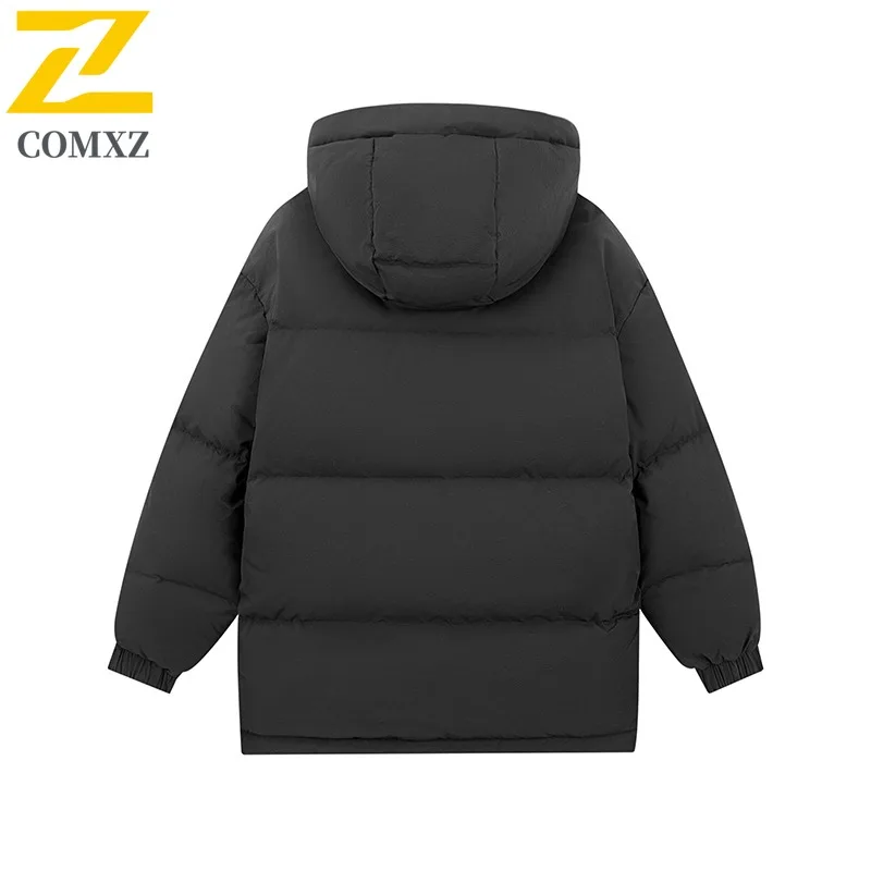 COMXZ Men Long Down Jacket Premium Hooded Outdoor Camping Lightweight Parka Solid Color Hiking Cold Protection Warm Winter Coat