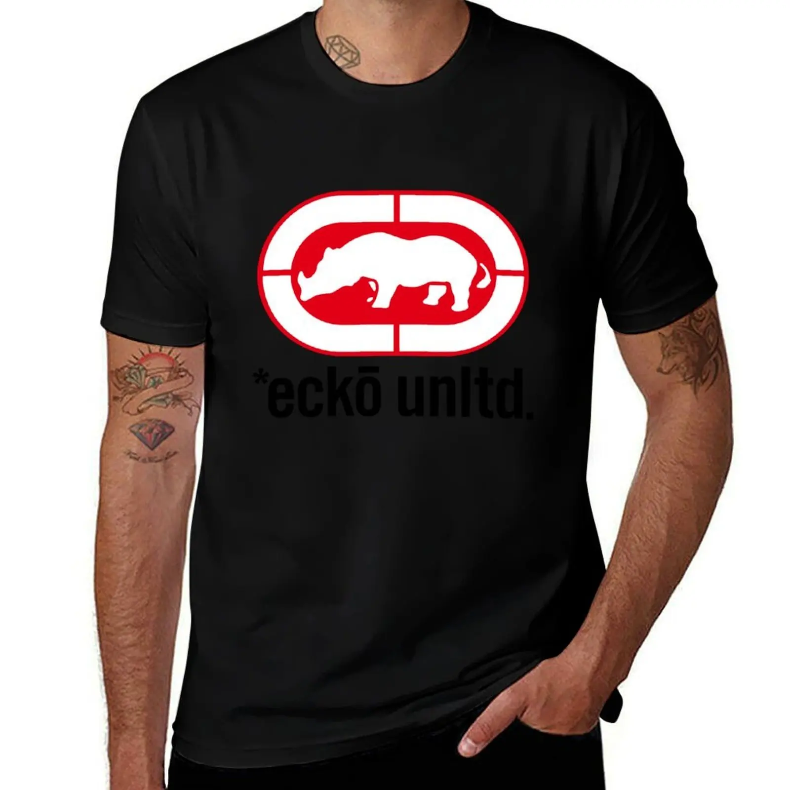 Rinoceronte Rojo - Ecko unltd. - Camiseta Original nostálgica para hombre, camisetas de algodón, camiseta 100% de algodón