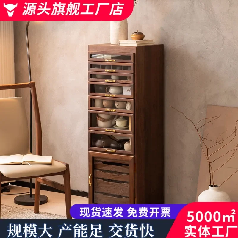 North American Black Walnut Enamel Cabinet Solid Wood Dental Jewelry Drawer Storage Chest for Tea Set Wenwan Medieval Style