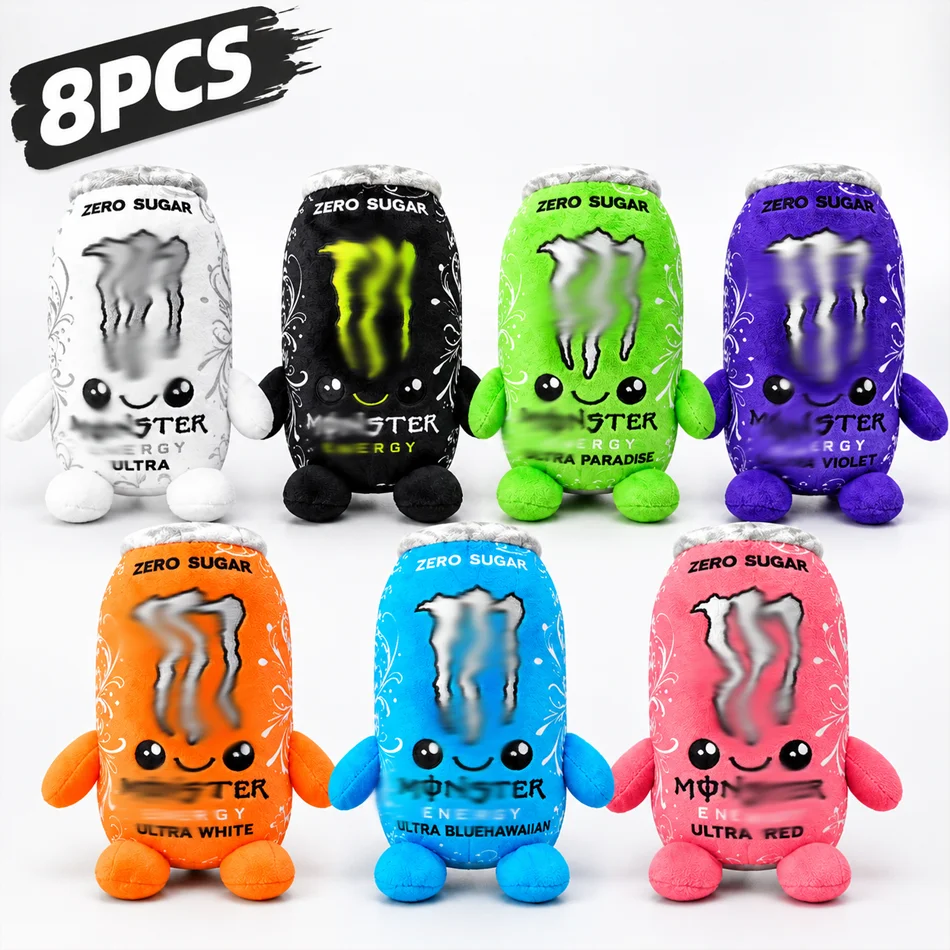 6/8Pcs Cute Monster Drink Can Plush Toy, Multiple Colors Ultra Stuffed Doll, Soft Cartoon Pillow, Desktop Ornament Birthday Gift